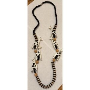 VTG Wooden Giraffe Necklace Black White Beads.  African Folk art, Safari Chunky